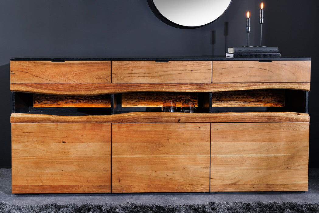 Sideboard Pure Akazie 180cm Akazie Holz natürliche Kante w/ LED Licht - Bild 3