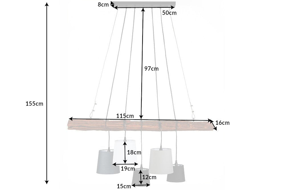 Pendelleuchte Elegant 115cm Treibholz ohne Lampenschirme
