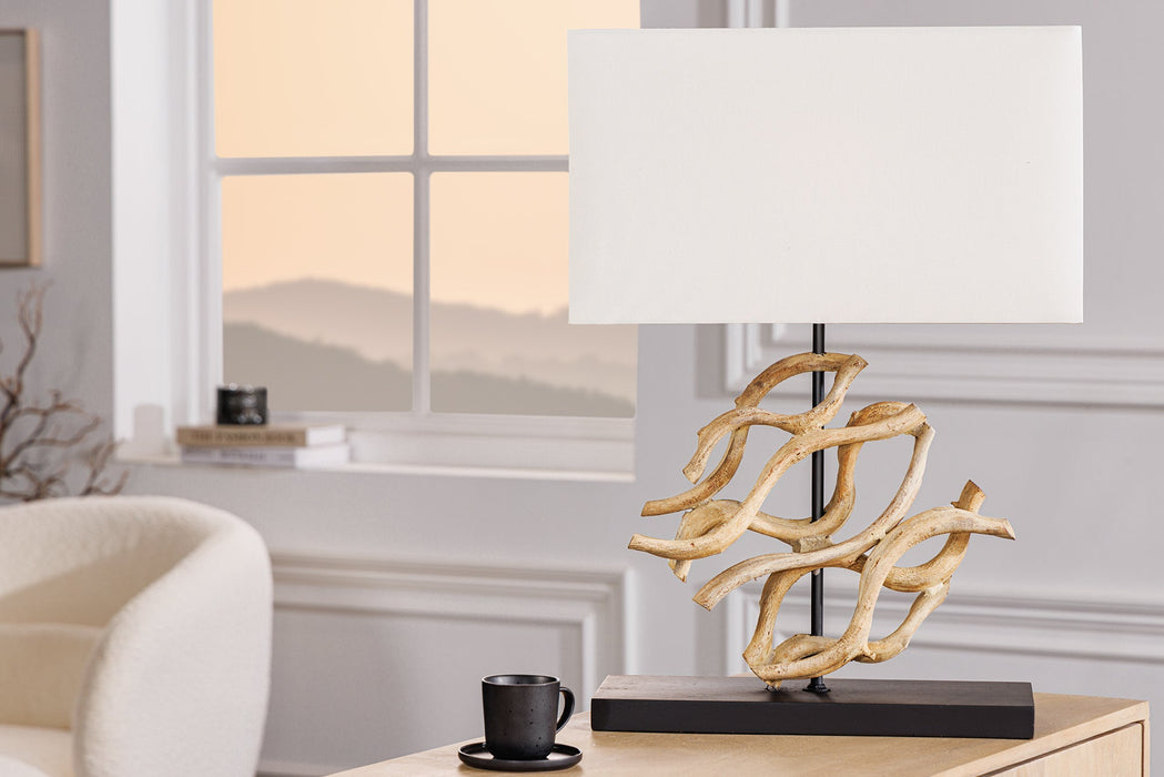 Tischleuchte Wicker 60cm Teakholz Lampenschirm