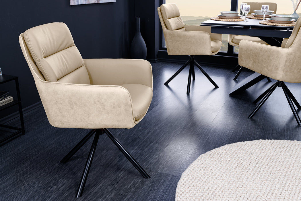 Drehsessel Grand Henry 360° mit Armlehnen Leder und Mikrofaser beige - Bild 2