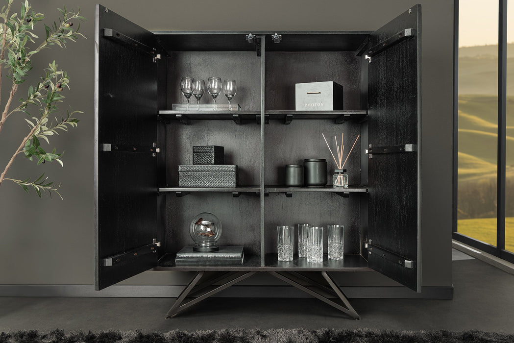 Highboard Alpenschnee 120cm Akazie Natursteinoptik schwarz natur