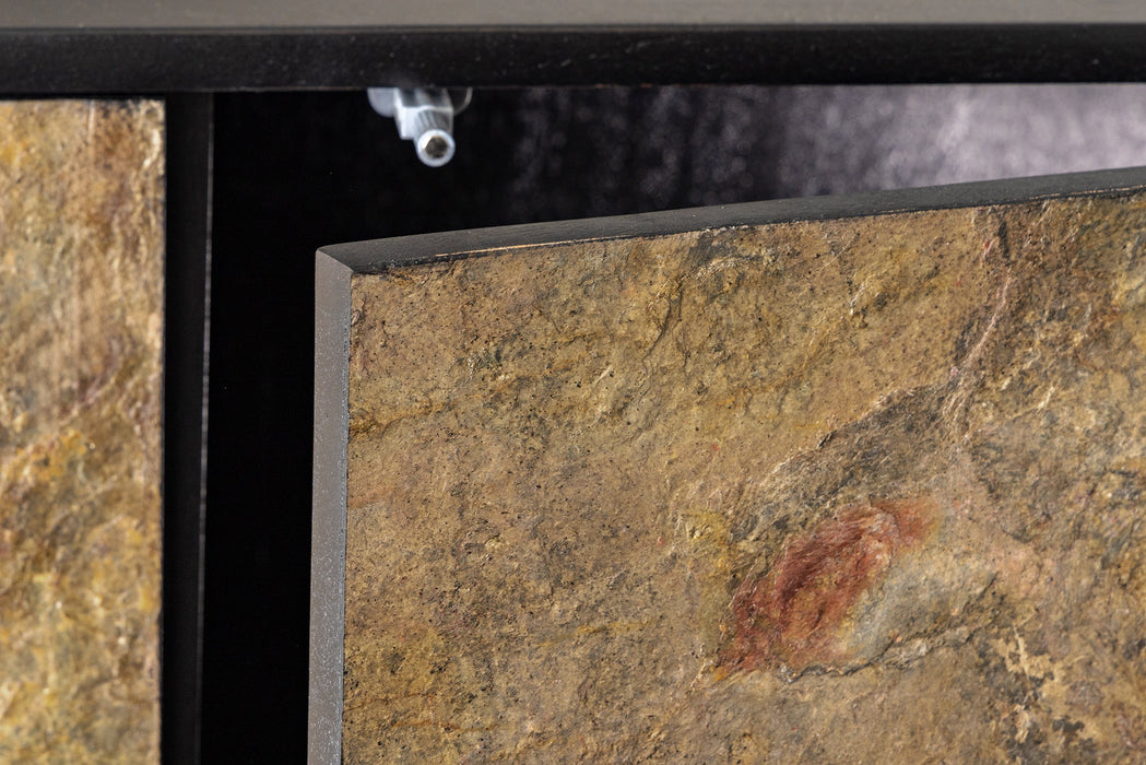 Highboard Alpenschnee 120cm Akazie Natursteinoptik schwarz natur