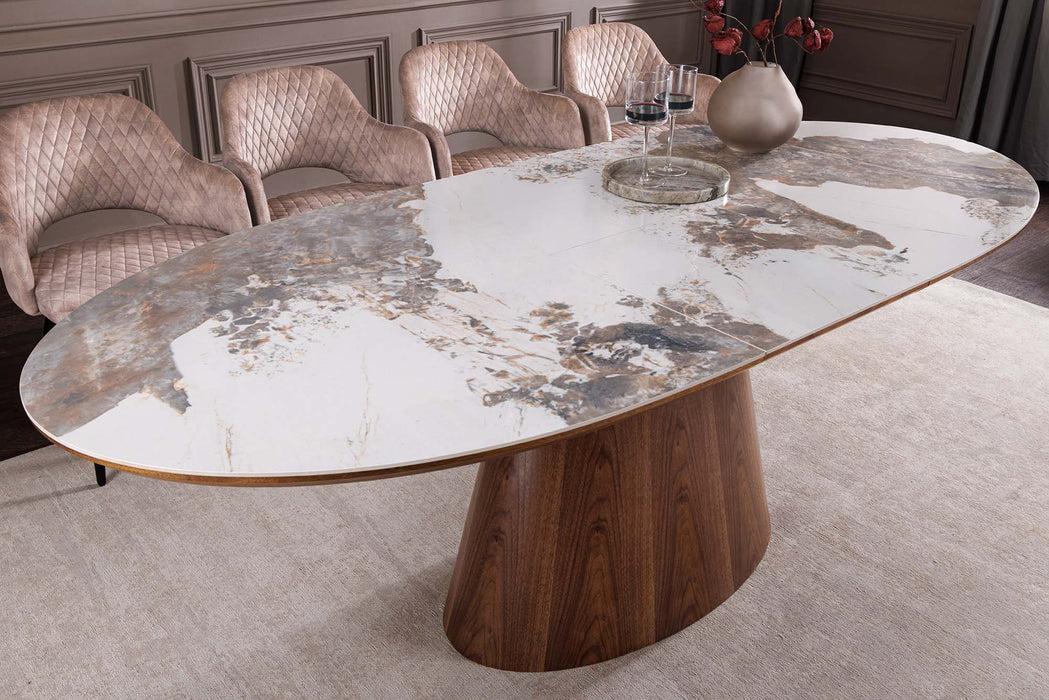 Esstisch Saloon 160-200cm ausziehbar Nussbaum Holzoptik Keramikplatte natur Rockoptik - Bild 2