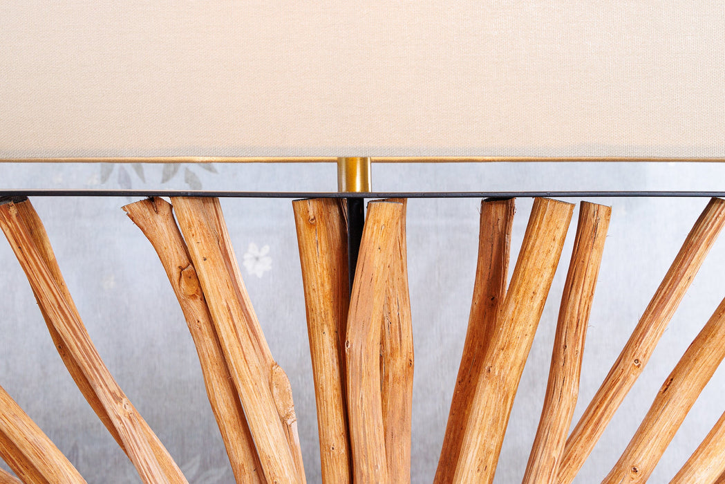 Tischleuchte  Euphorie 80cm Lampenschirm beige Longanholz natur