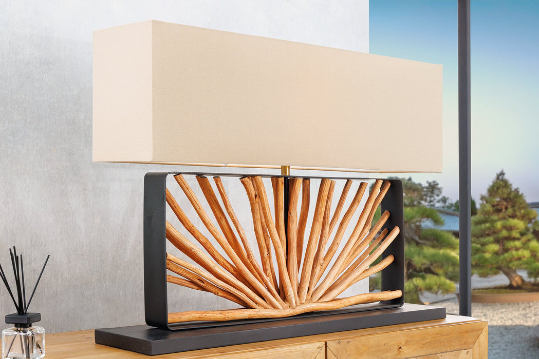 Tischleuchte  Euphorie 80cm Lampenschirm beige Longanholz natur