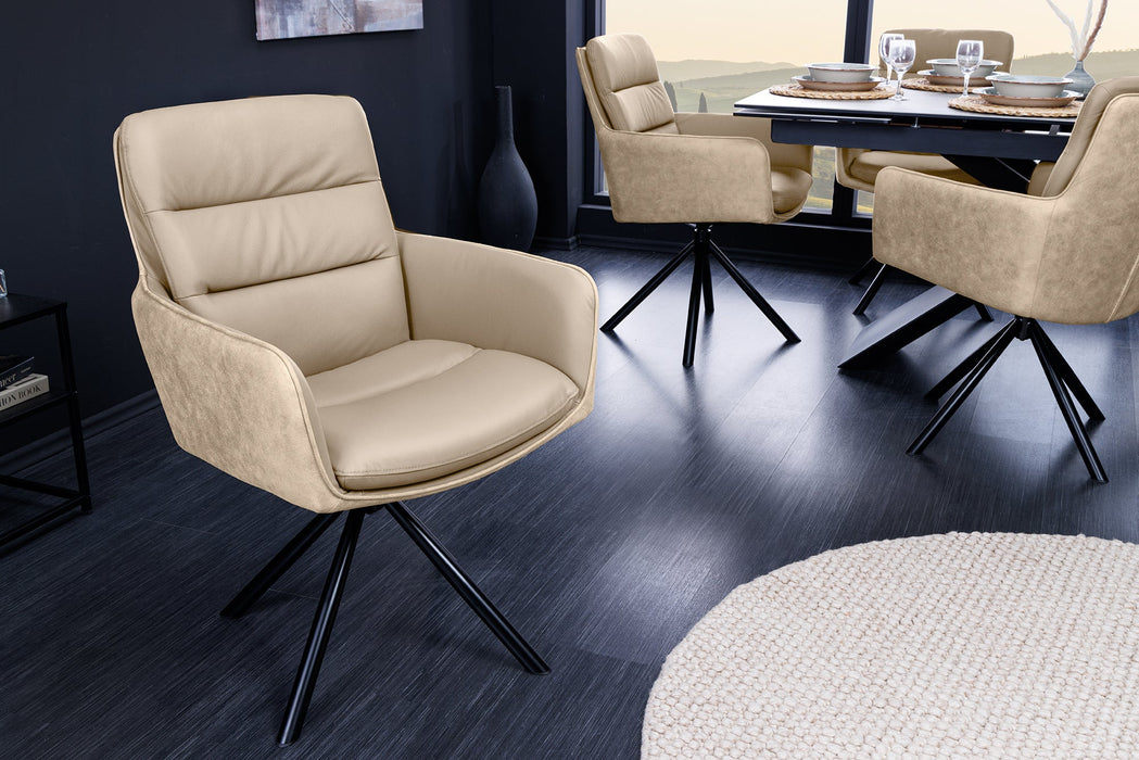 Drehsessel Grand Henry 360° mit Armlehnen Leder und Mikrofaser beige - Bild 4