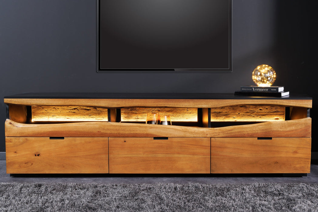 TV-Board Pure Akazie 180cm Akazie Holz Naturkante mit LED Licht - Bild 3