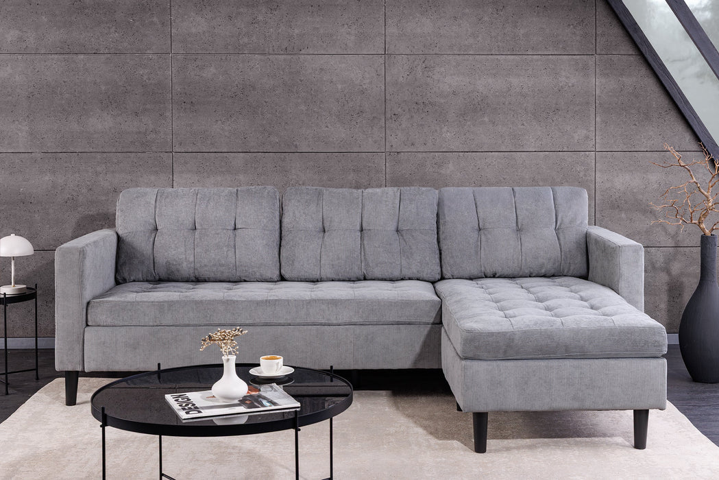Ecksofa Visby 220cm 3-Sitzer Federkern Cord grau - Bild 4