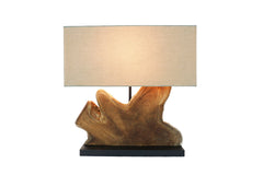 Tischleuchte HYPNOTIC 50cm Teakholz beige Leinen