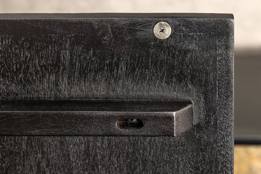 Highboard Alpenschnee 120cm Akazie Natursteinoptik schwarz natur
