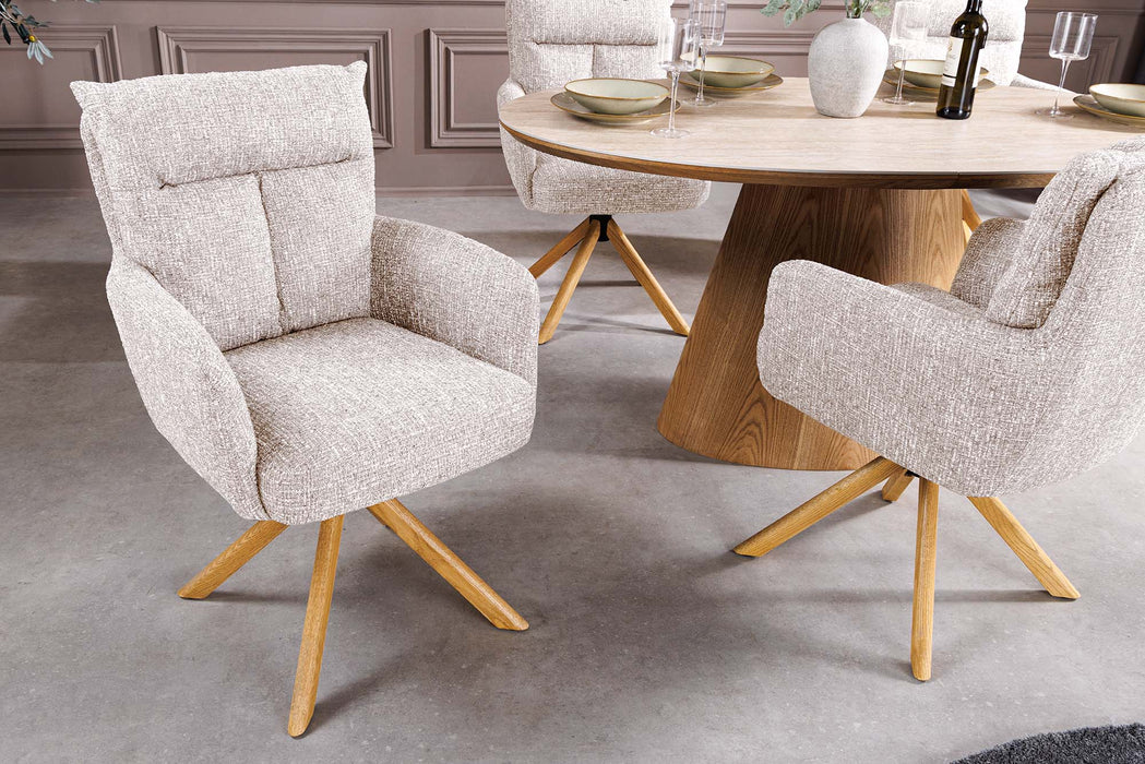 Drehstuhl Grand Henry 360° Rückholautomatik strukturierter Stoff champagner-grau mit Eiche Timber Gestell - Bild 2