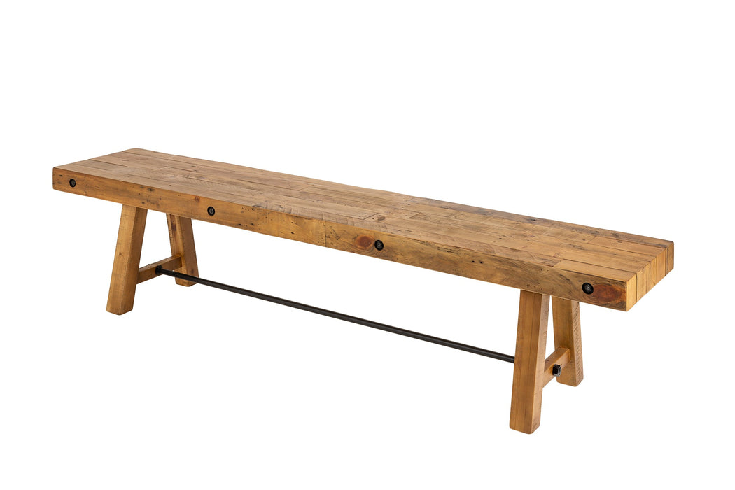Sitzbank Matterhorn 165cm aus recyceltem Pinienholz in Vintage Braun