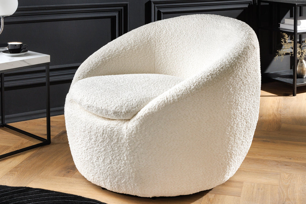 Armchair Atlantis 360° rotatable bouclé white