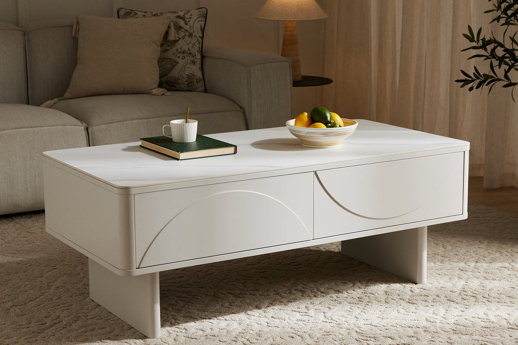 Couchtisch Abstry 120cm 3D weiß mit weißer Marmor-Keramikplatte - Bild 2