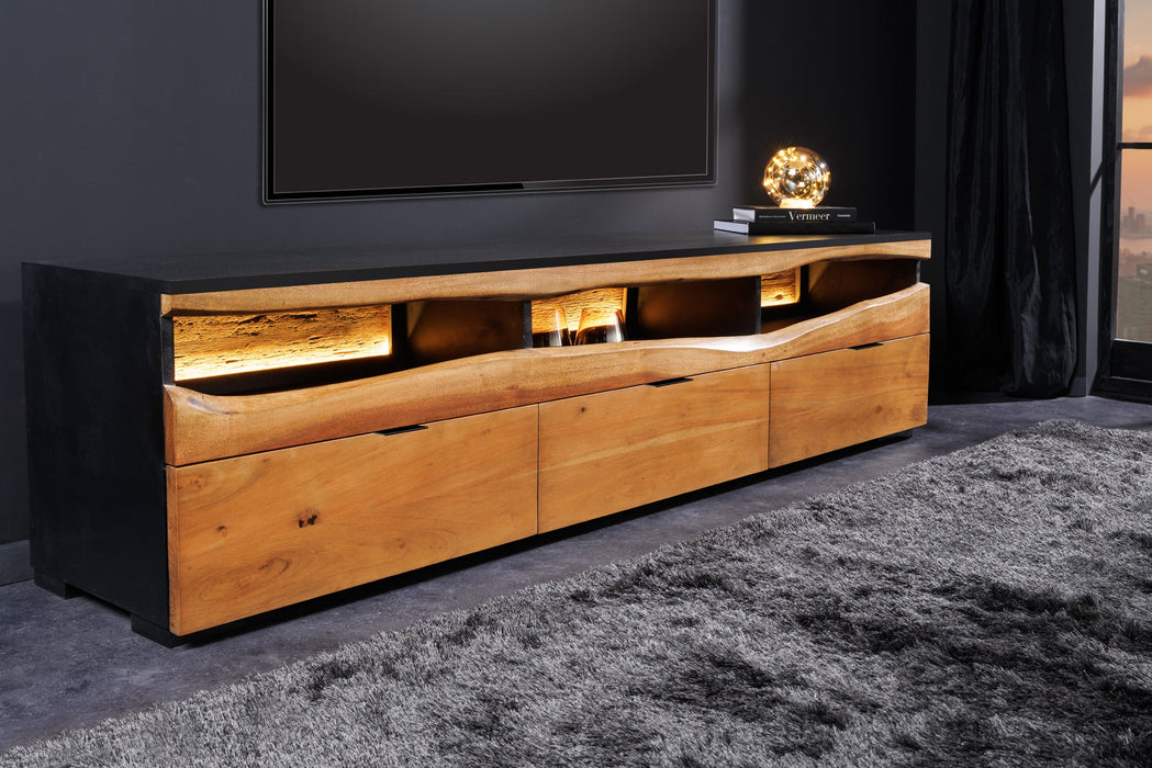 TV-Board Pure Akazie 180cm Akazie Holz Naturkante mit LED Licht - Bild 5