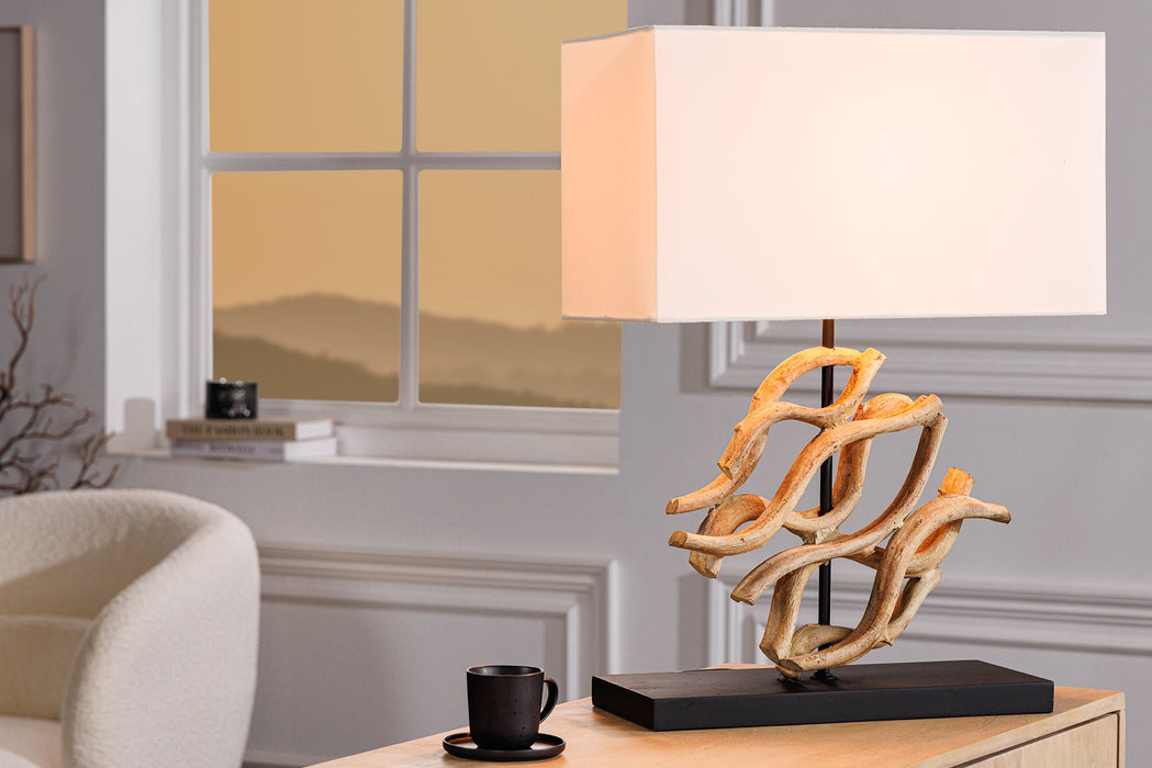 Tischleuchte Wicker 60cm Teakholz Lampenschirm