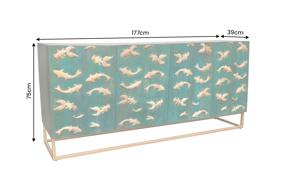 Sideboard GOLDEN Lagune 180cm 3D Mango Holz türkis Metall gold - Bild 8