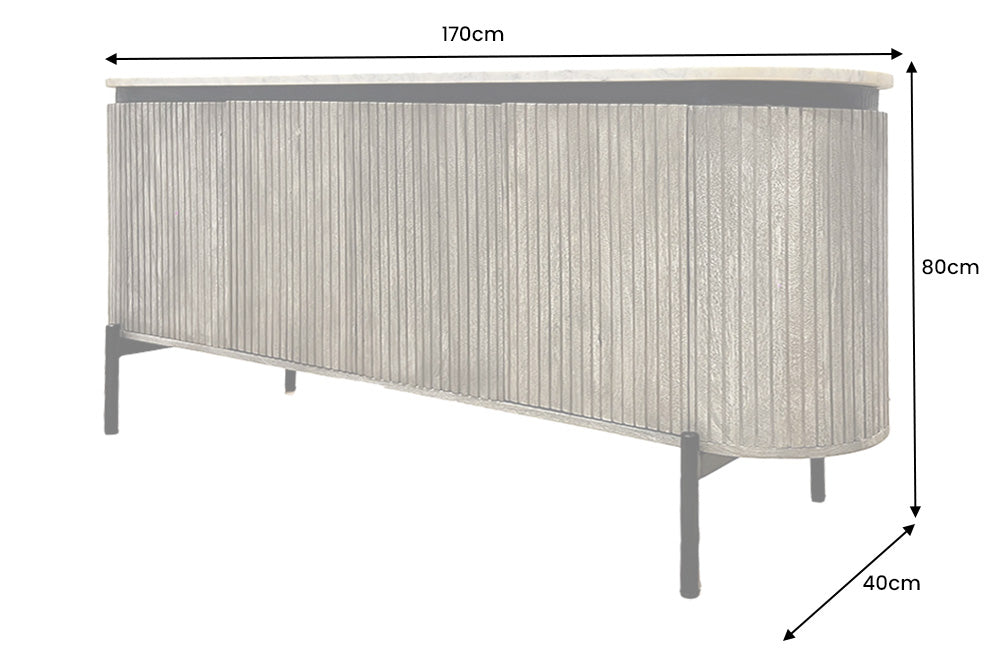 Sideboard Chicago 170cm Marmorplatte weiß Mangoholz grau