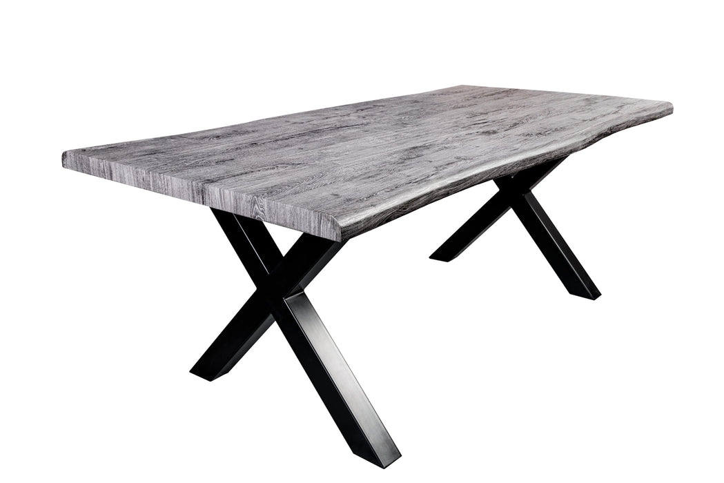 Esstisch Untamed 180cm Tischplatte 50mm weiß gekalkt Wildeiche Optik grau