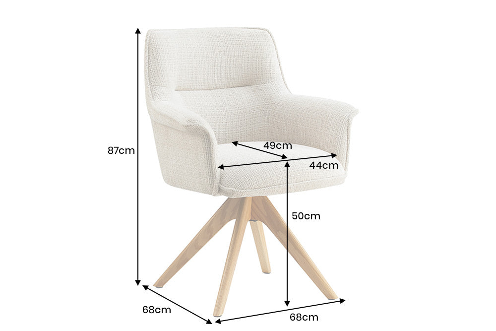 Drehstuhl Uppsala drehbar 180° beige Chenille-Stoff mit Armlehnen und Eiche Timber Beine - Bild 6