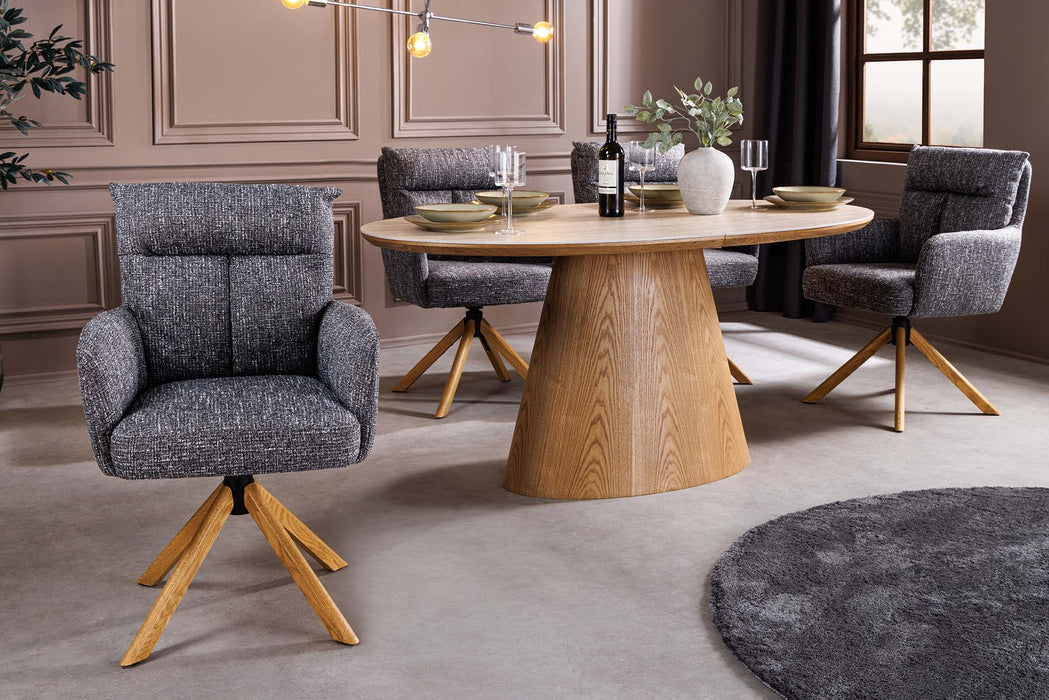 Drehstuhl Grand Henry 360° auto return texturierter Stoff grau mit Gestell Eiche Timber - Bild 3