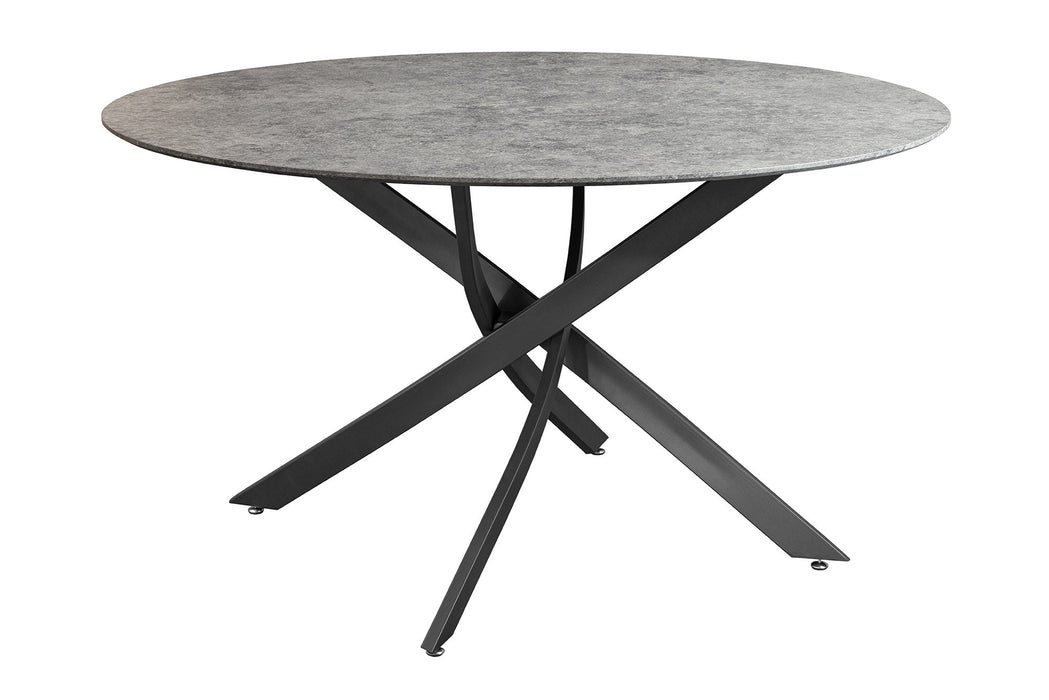 Esstisch Heliux 120cm rund grau Rockoptik mit schwarzem Metallgestell