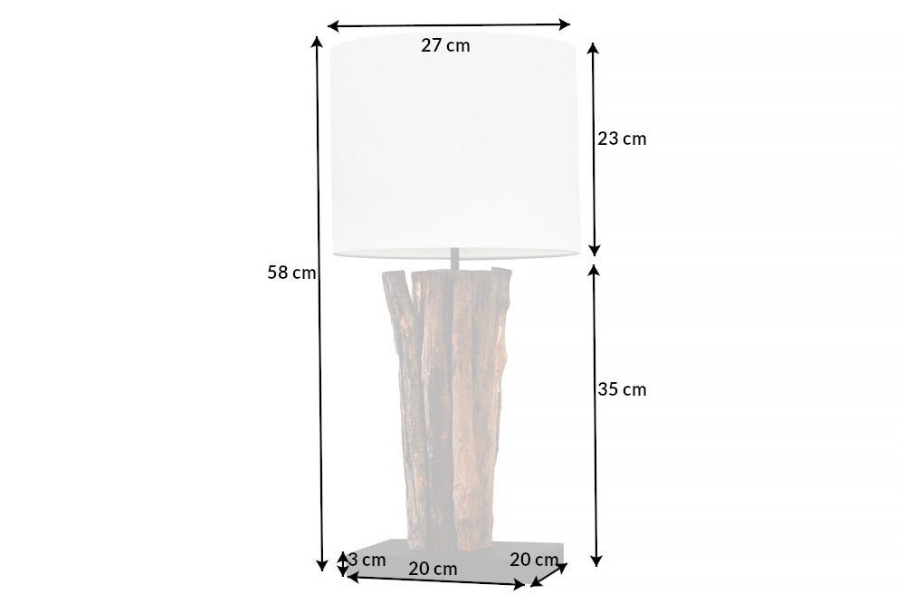 Tischleuchte PERIFERE 60cm Teakholz Lampenschirm Baumwolle