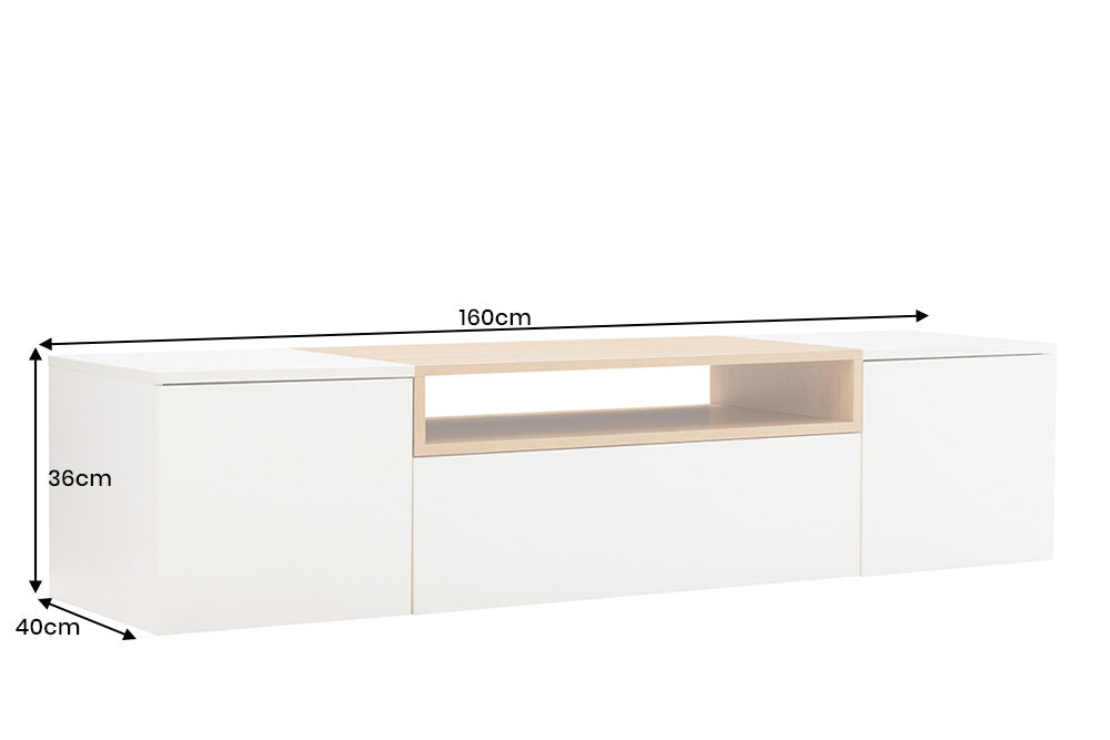 TV-Board Penthouse 160cm hängend weiß natur - Bild 8