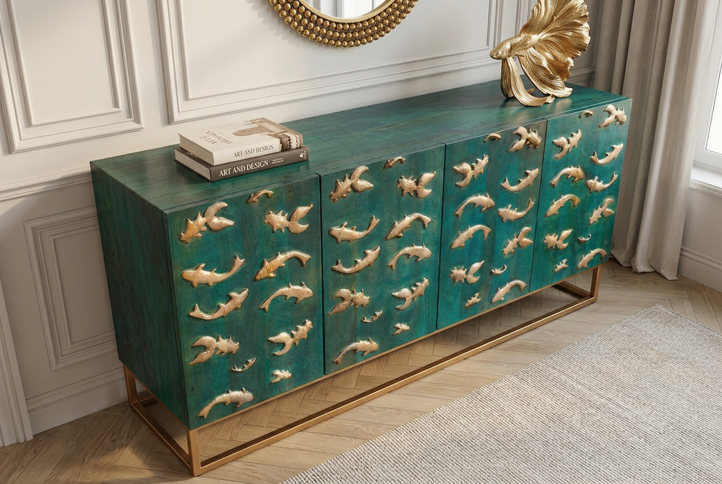 Sideboard GOLDEN Lagune 180cm 3D Mango Holz türkis Metall gold - Bild 3