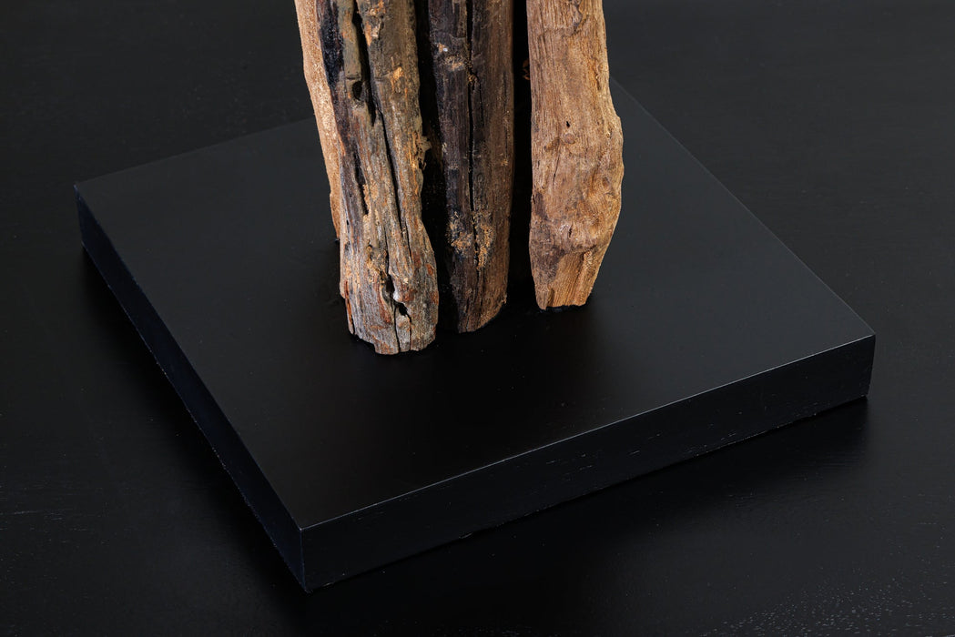 Tischleuchte PERIFERE 60cm Teakholz Lampenschirm Baumwolle