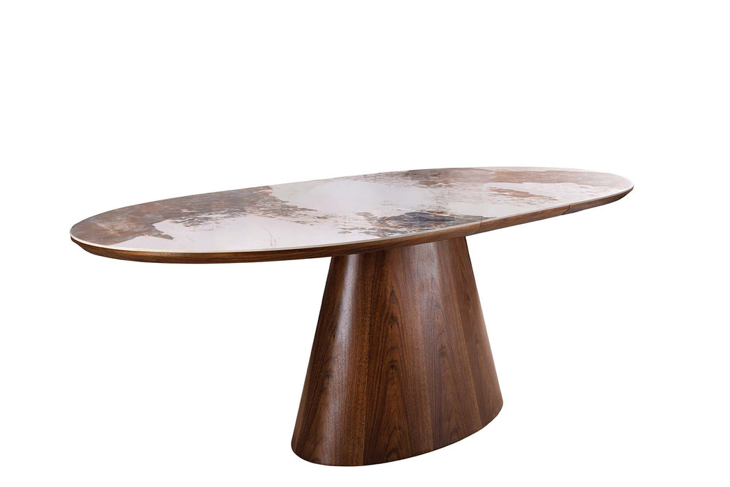 Esstisch Saloon 160-200cm ausziehbar Nussbaum Holzoptik Keramikplatte natur Rockoptik