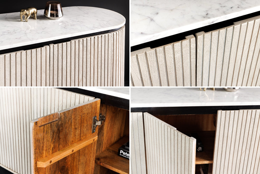 Sideboard Chicago 170cm Marmorplatte weiß Mangoholz grau