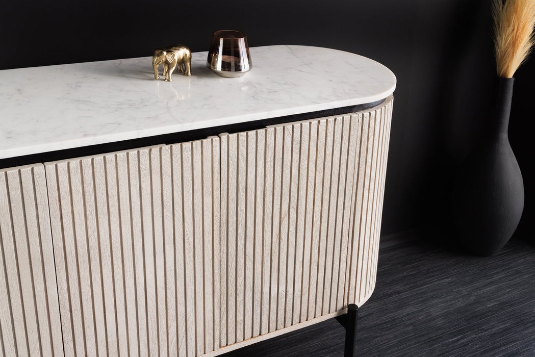Sideboard Chicago 170cm Marmorplatte weiß Mangoholz grau