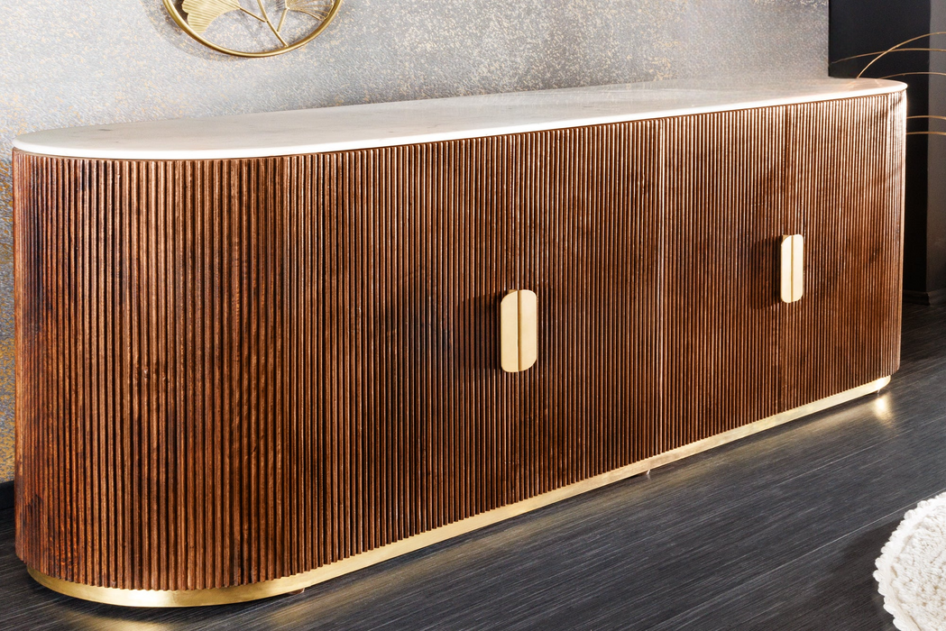 Sideboard Säntis 180cm Mango Marmor weiß