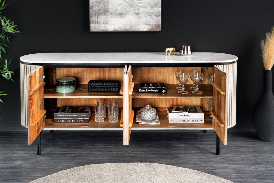 Sideboard Chicago 170cm Marmorplatte weiß Mangoholz grau