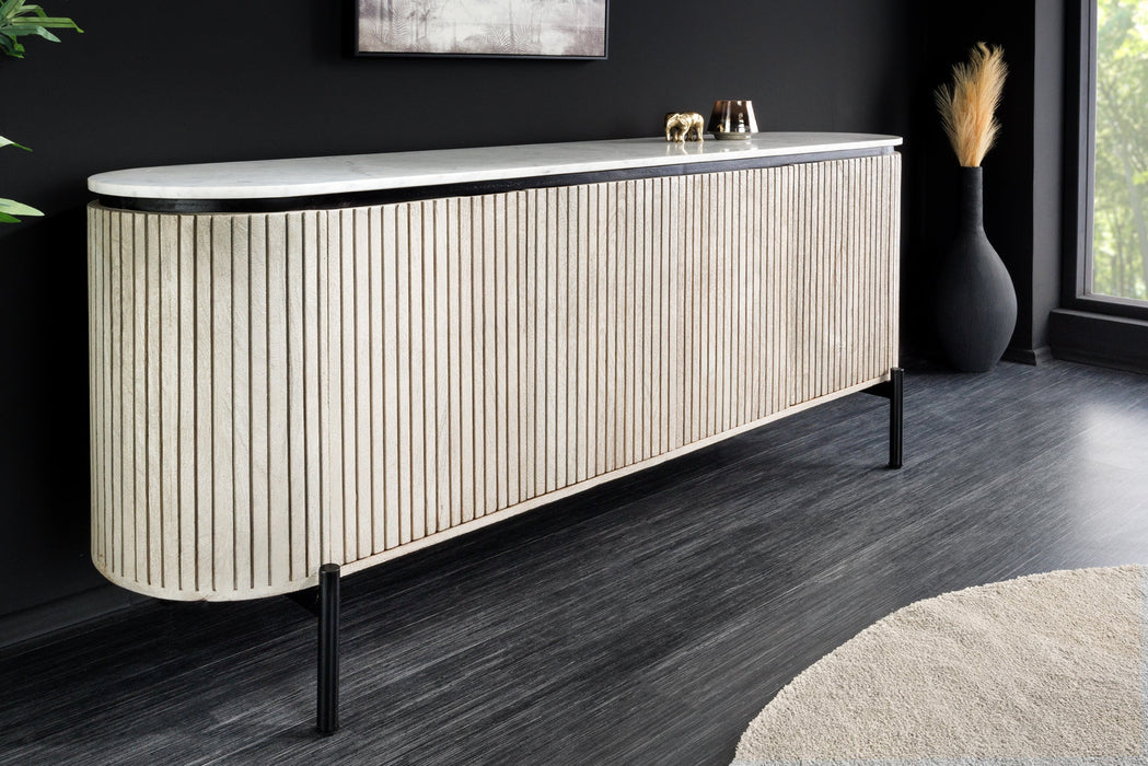 Sideboard Chicago 170cm Marmorplatte weiß Mangoholz grau