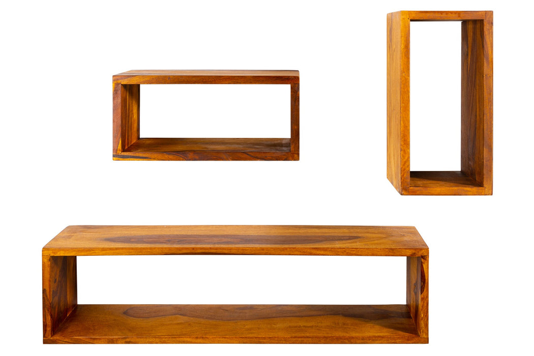 Wandregal Fitzgerald 3er Set Sheesham natur Premium-Massivholz