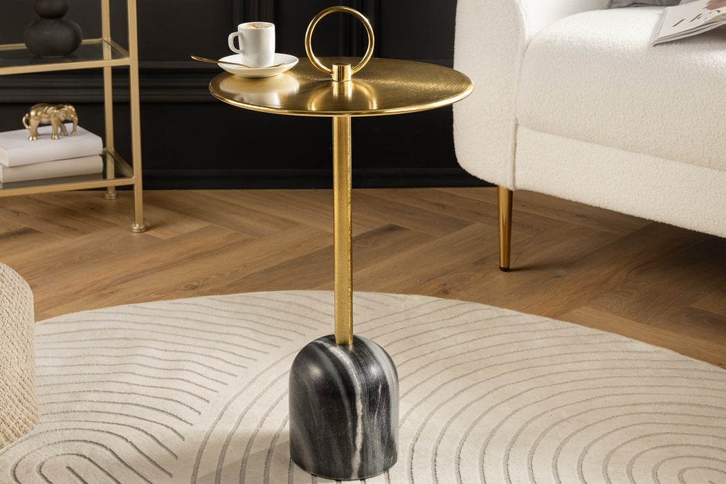 Side table Eleganz 60cm Tablett gold schwarz Marmor