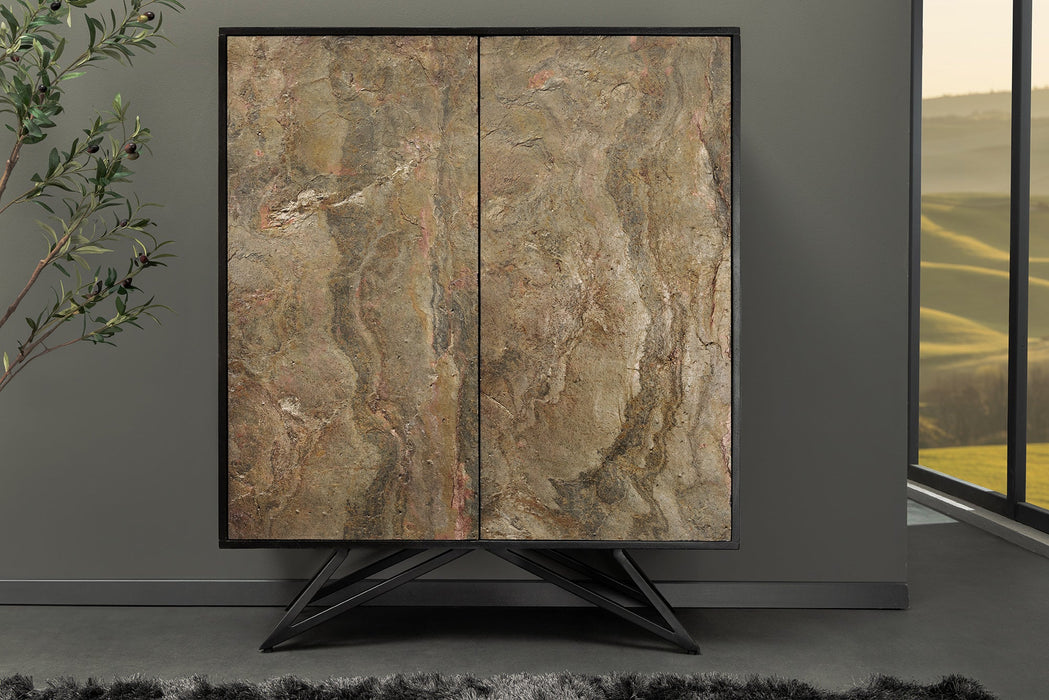 Highboard Alpenschnee 120cm Akazie Natursteinoptik schwarz natur