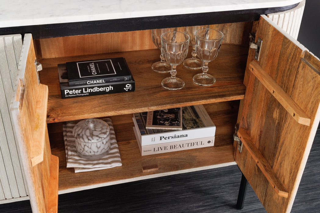 Sideboard Chicago 170cm Marmorplatte weiß Mangoholz grau