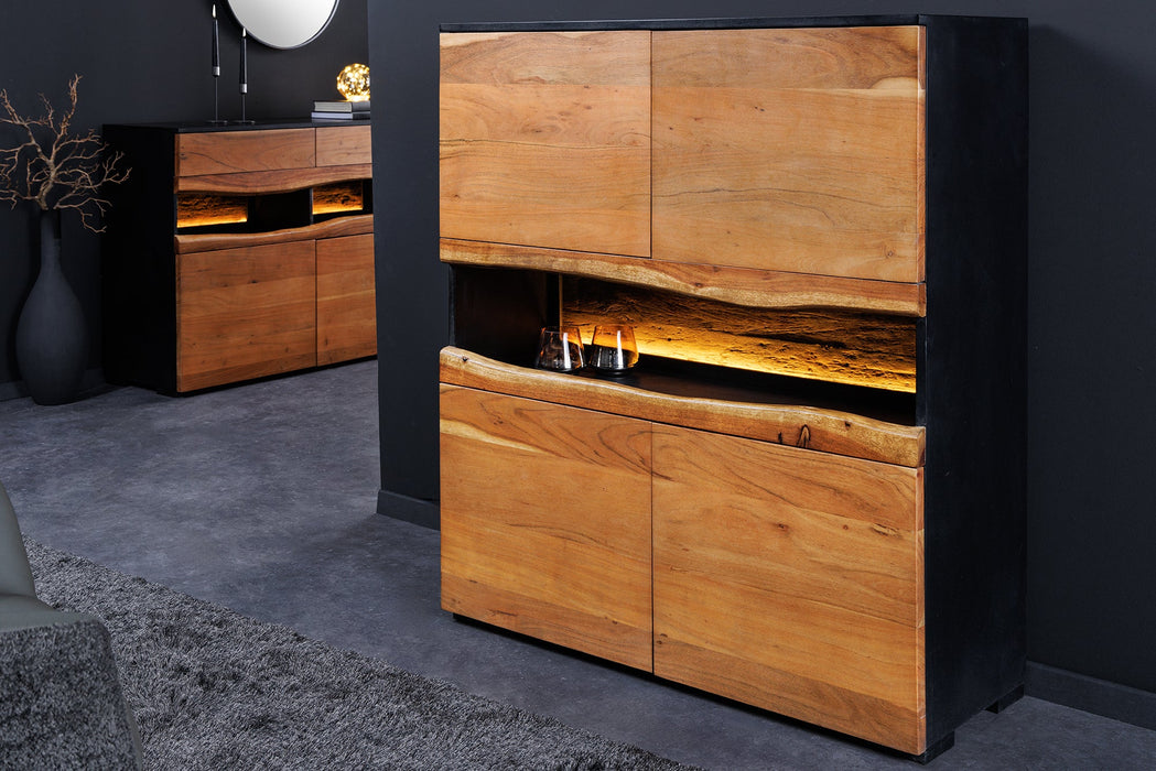 Highboard Pure Akazie 120cm Akazie Timber Naturkante mit LED Licht - Bild 2