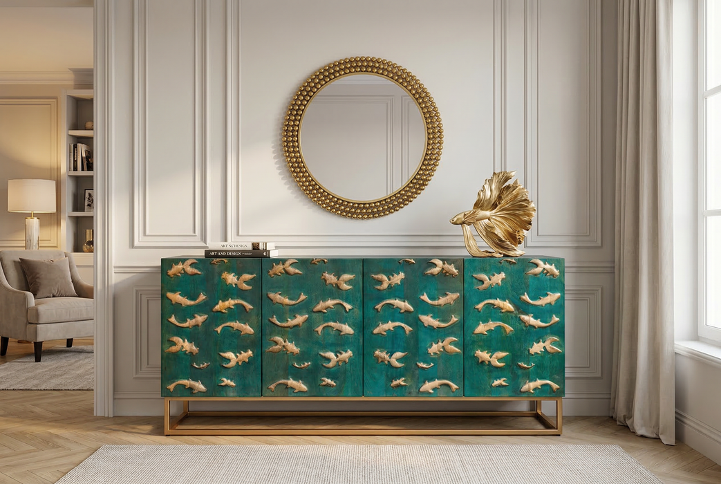 Sideboard GOLDEN Lagune 180cm 3D Mango Holz türkis Metall gold - Bild 2