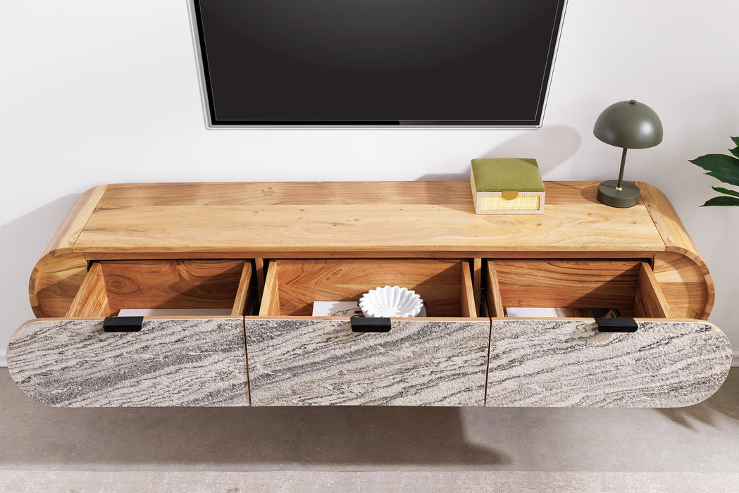TV-Board Natural 160cm hängend Akazie Timber natur mit Rock Look Front - Bild 4