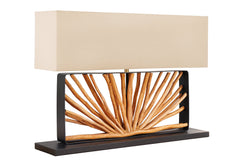 Tischleuchte Euphorie 80cm Longanholz beige Leinen