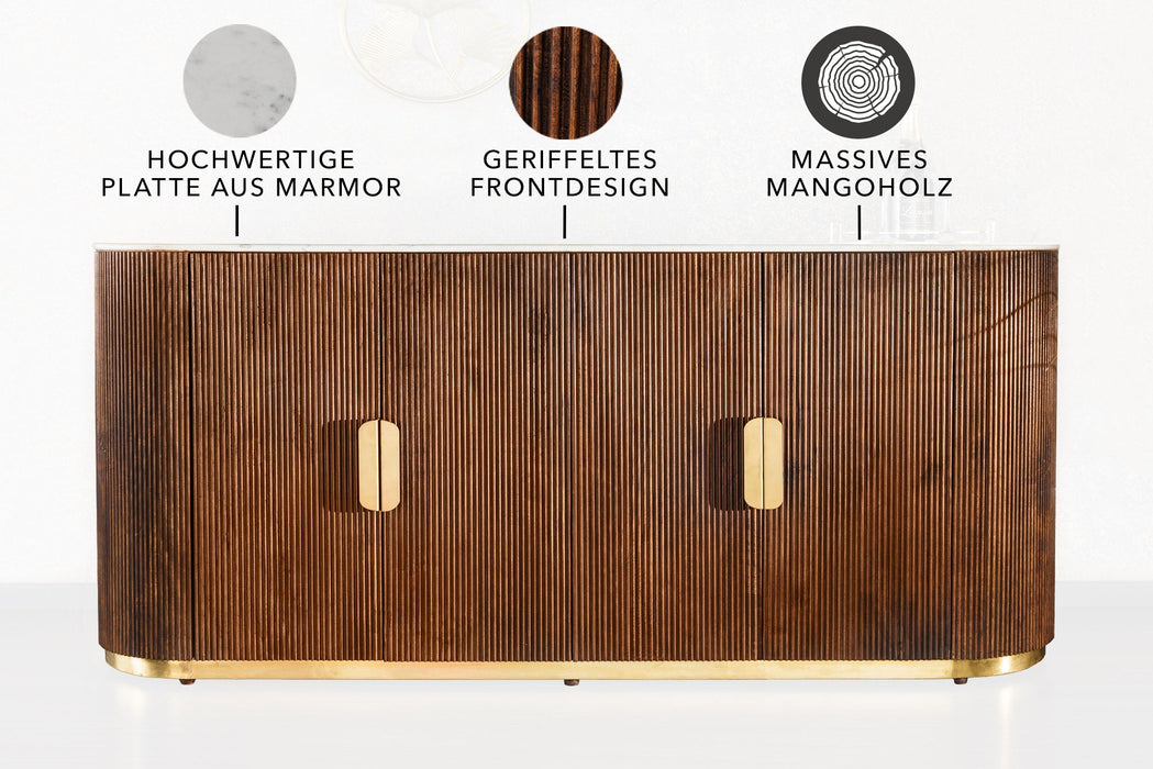 Sideboard Säntis 180cm Mango Marmor weiß