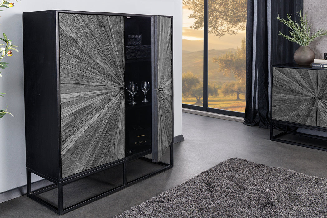 Highboard Barcelona 120cm Mangoholz und graues Teakholz