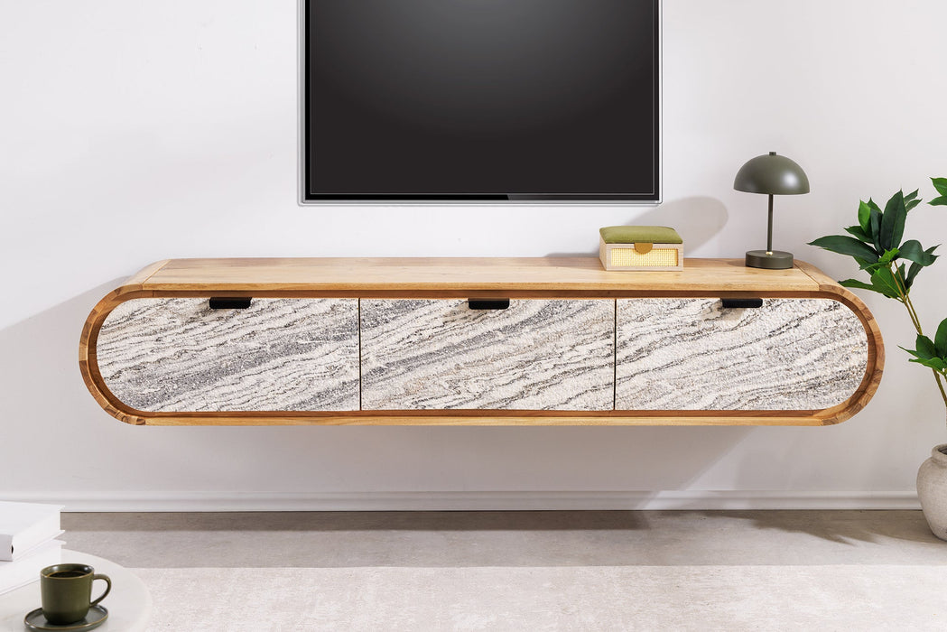 TV-Board Natural 160cm hängend Akazie Timber natur mit Rock Look Front - Bild 3