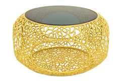 Couchtisch Whirl 75cm gehärtetes schwarzes Glas Sockel gold