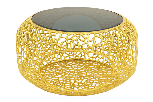 Couchtisch Whirl 75cm gehärtetes schwarzes Glas Sockel gold