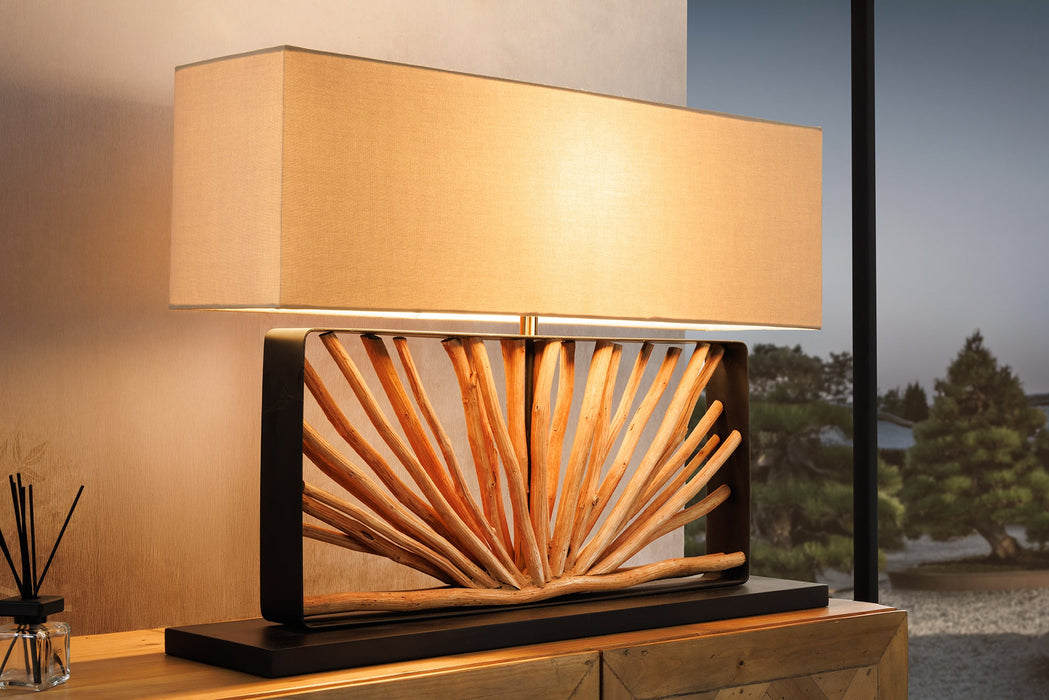 Tischleuchte  Euphorie 80cm Lampenschirm beige Longanholz natur